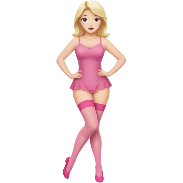 Blonde woman with pronounced curves, pink stockings, feminine pose emoji