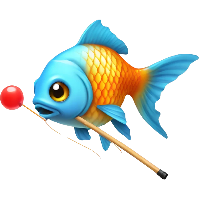 Goldfish with a lollipop and fishing pole emoji