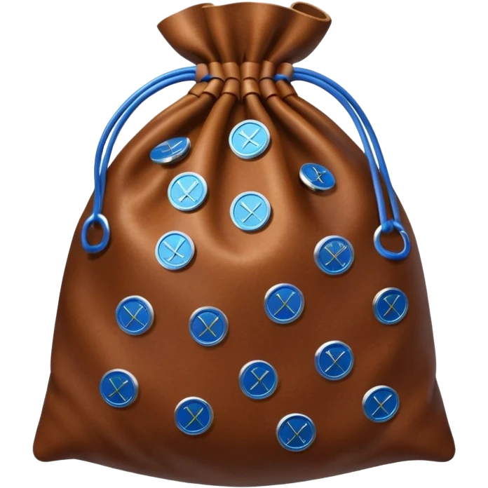 brown money bag of blue coins emoji