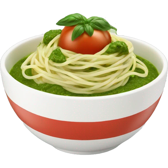 White Bowl with spaghetti with green pesto with mozarella and tomato  emoji