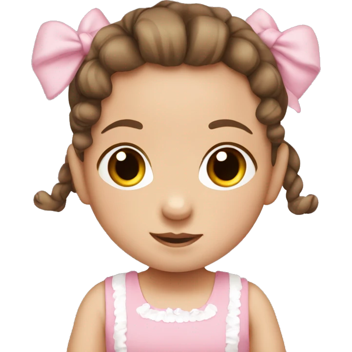 Cute baby girl brown hair and pigtails wearing pink dress and white socks  emoji