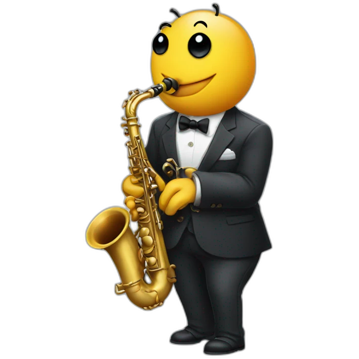 Caterpillar playing the saxophone in a suit emoji