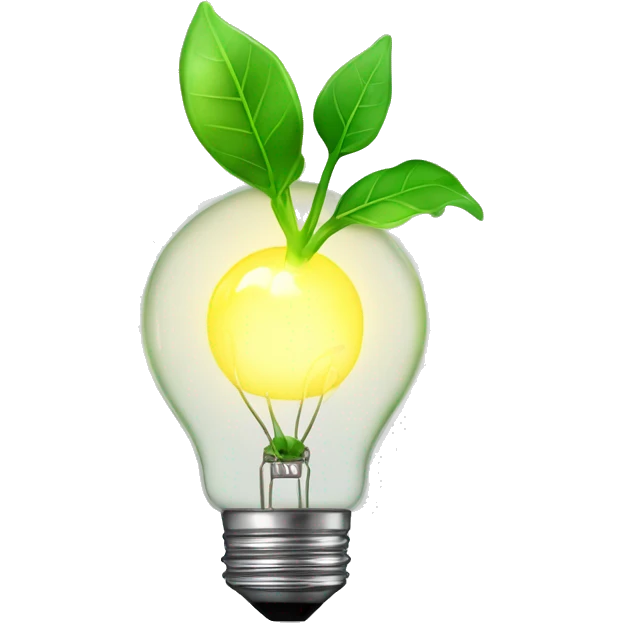 a plant sprout inside a glowing idea lightbulb emoji