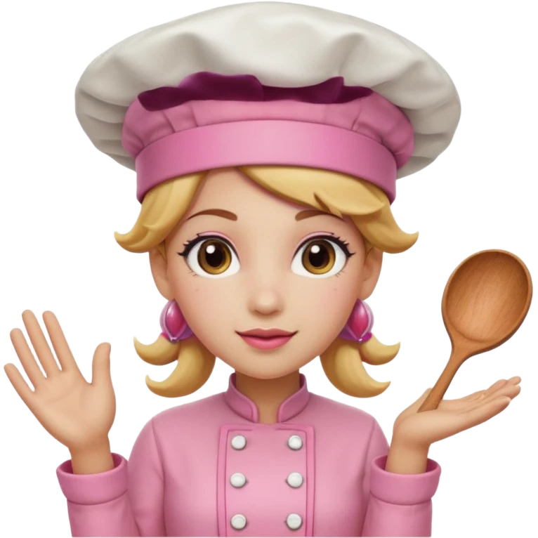 Pink chef hat princess peach with a hand emoji