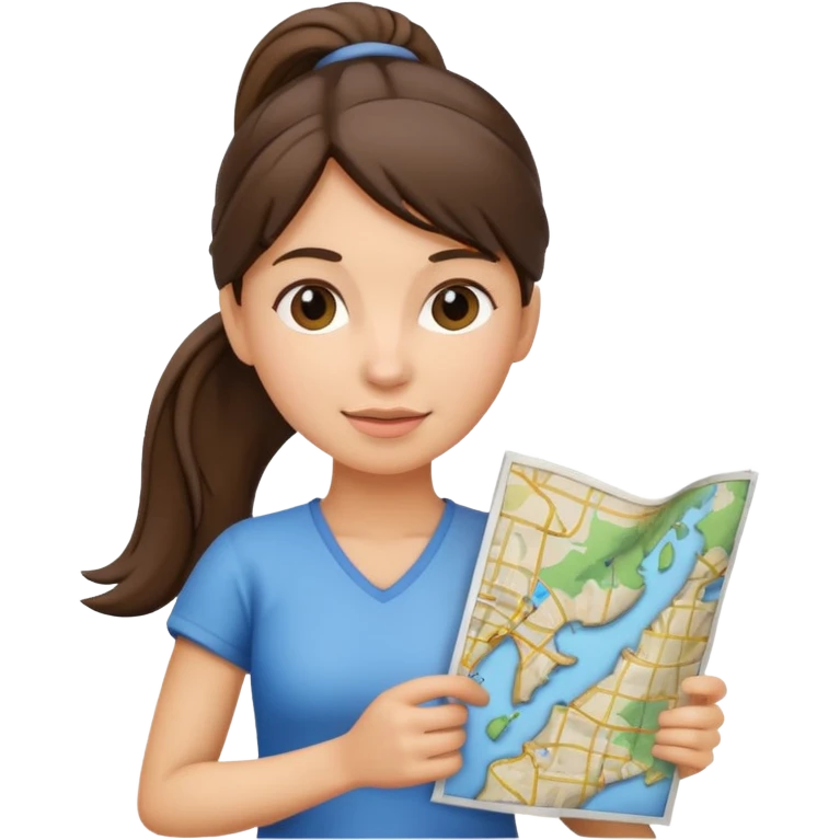tourist brunette woman with ponytail holding map emoji