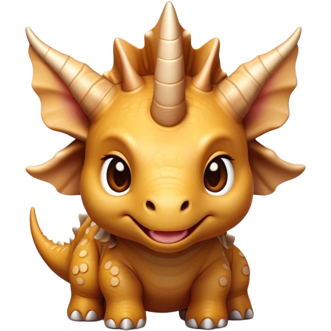 Cinematic Cute Triceratops Portrait Emoji, Head tilted playfully with a gentle smile, featuring a compact, sturdy body with three adorably prominent horns and a charmingly frilled head, Simplified yet irresistibly adorable features, highly detailed, glowing with a warm, inviting earthy glow, high shine, affectionate and lively, stylized with a touch of whimsical dinosaur charm, soft glowing outline, capturing the essence of a mischievous yet endearing Triceratops that seems as if it could trot out of the screen into your arms! emoji