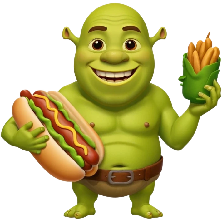 Shrek holding a hotdog  emoji