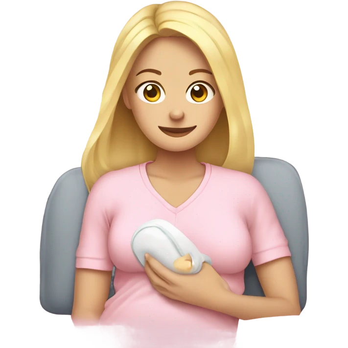 postpartum. blonde woman. light pink shirt. heating pad with cord emoji