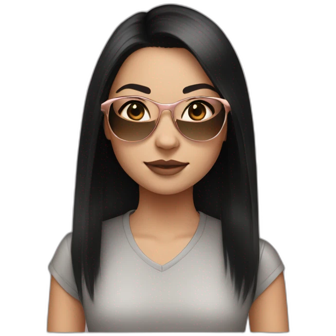 young white girl with rose gold glasses and black straight hair emoji