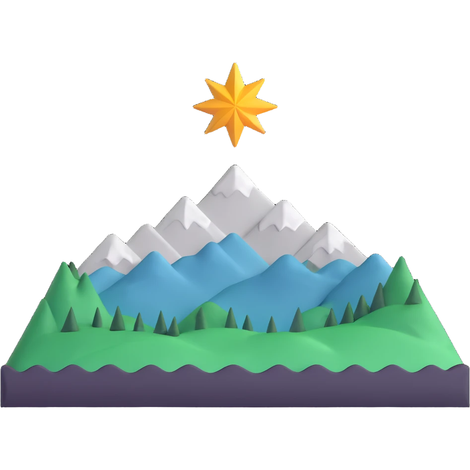 simple eight-pointed star with wide points, with only a basic mountain silhouette on it emoji
