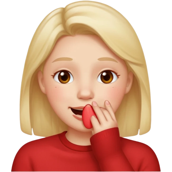 Hand over mouth with blushed cheeks more redness on cheek and smiling  more more redness  emoji