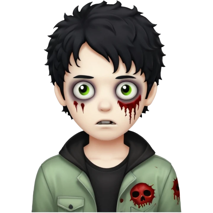 boy zombie with curly black hair emo emoji