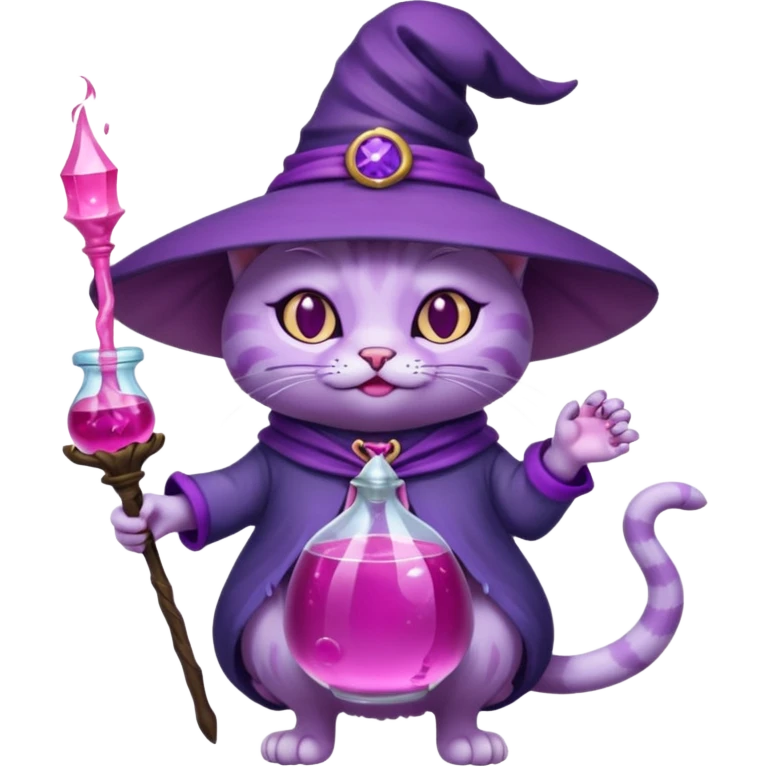 Purple witch cat full body with pink potion 🧪  emoji