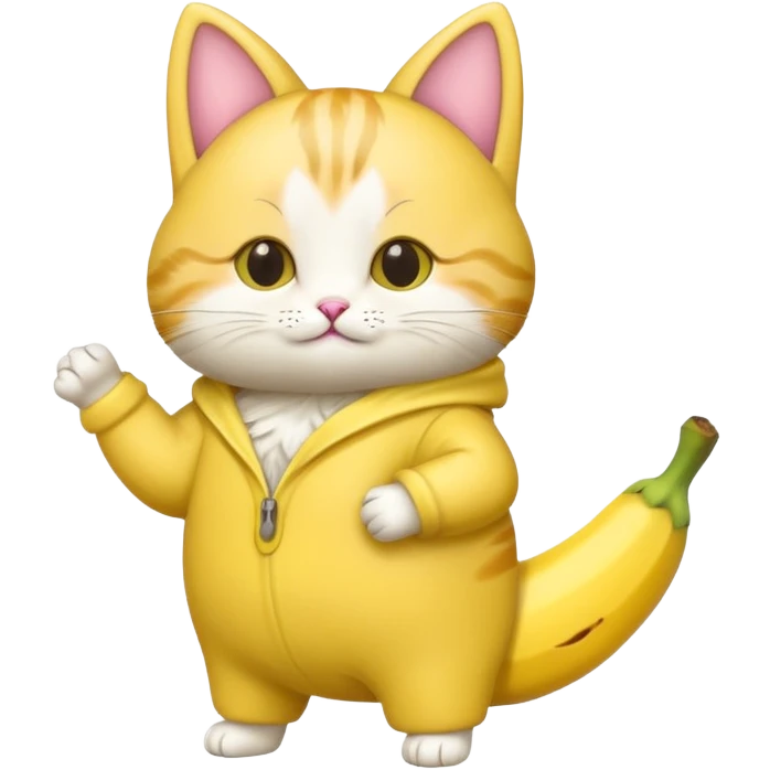A cat wearing a banana￼ suit  emoji