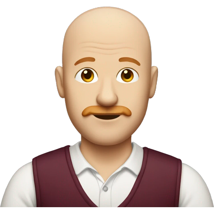 bald man with ginger moustache and a wine casual outfit emoji