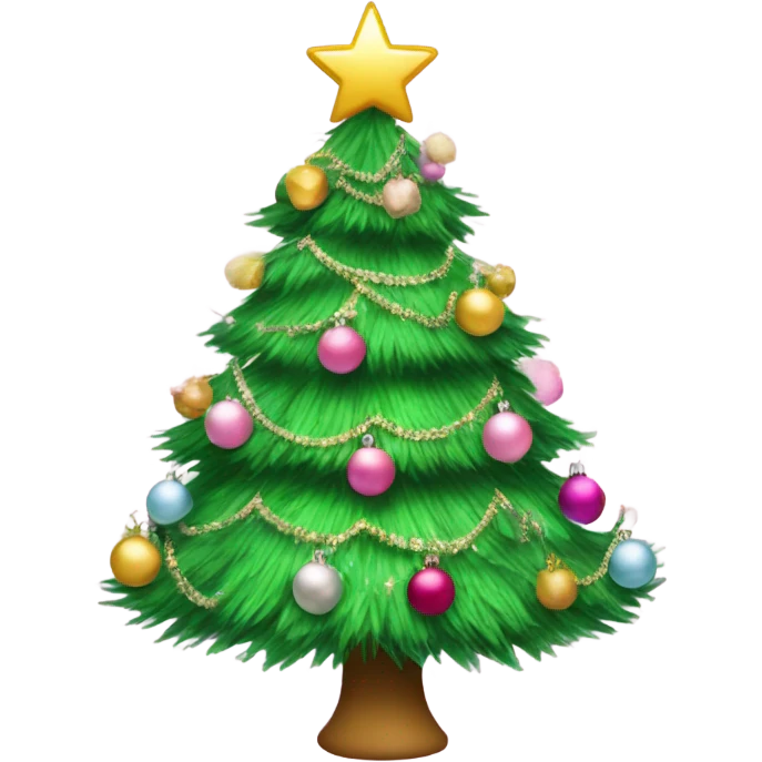 a very very girly christmas tree, make the tree still green but fun ornaments and tinsel emoji