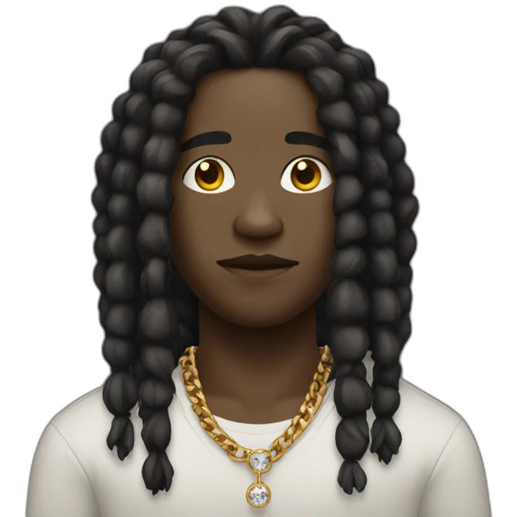 black person, with a somewhat round face with dreadlocks and diamond chains emoji