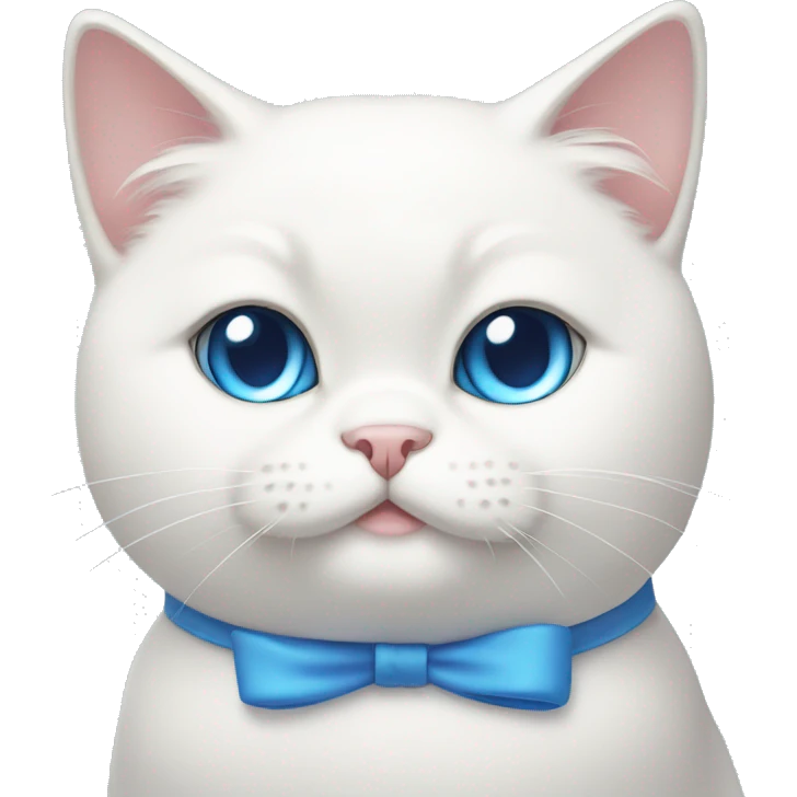 Fat cute white cat blue eyed with bow on head emoji