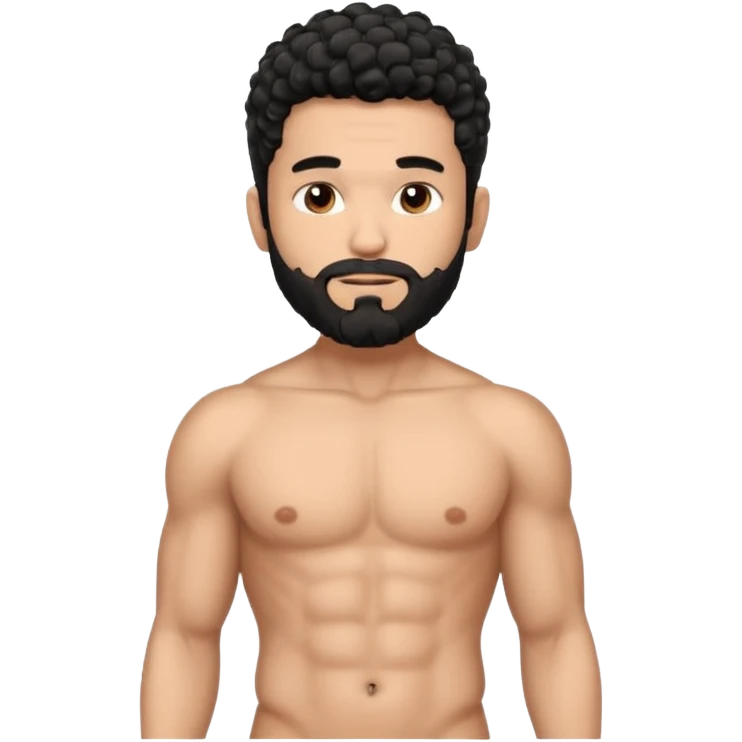Latino, Mexican male, black curly hair, shape of hair is a modern fade hair cut. with beard. He is standing naked posing.  emoji