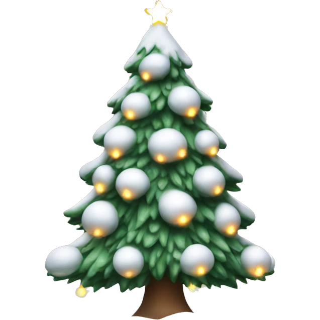 christmas tree with warm lights and snow covering it emoji