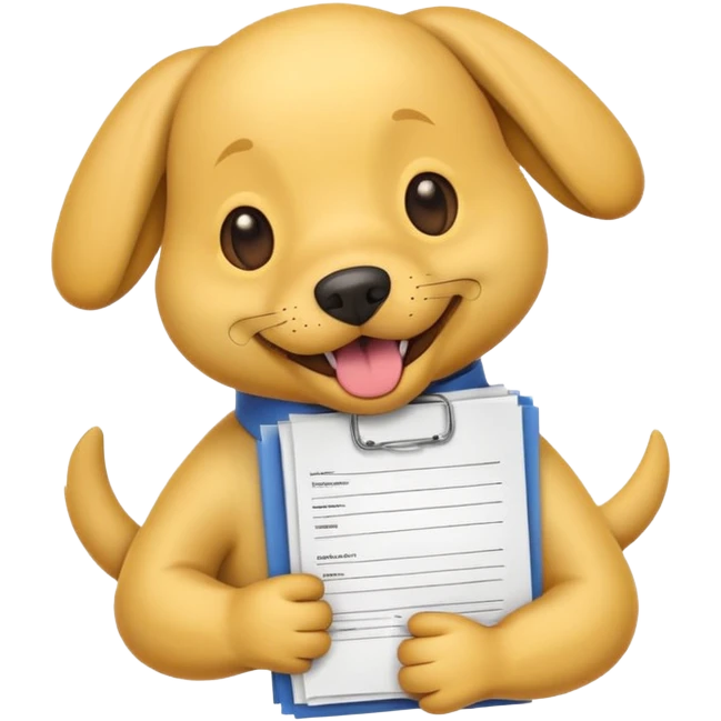 emoji dog holding a stack of resumes in its mouth, cheerful expression, no hands, minimal details emoji