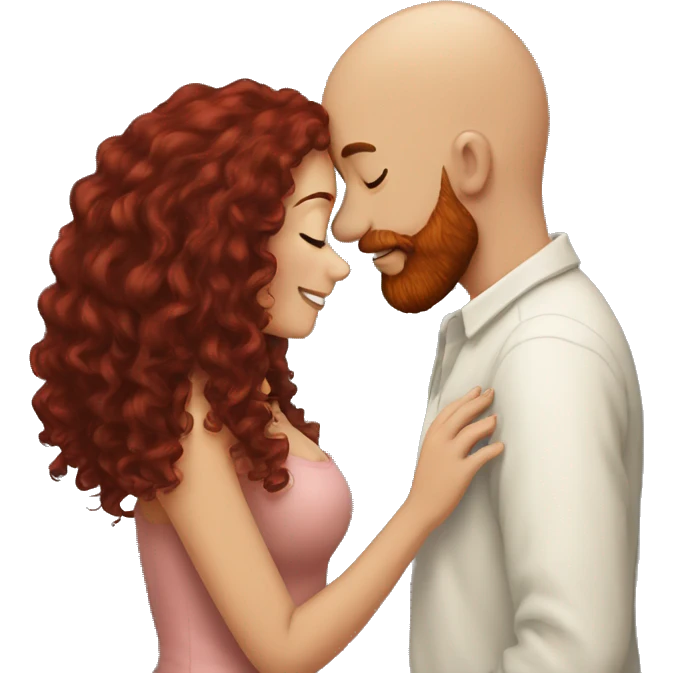 intimate moment between lovers bald man red beard long black curly hair woman emoji