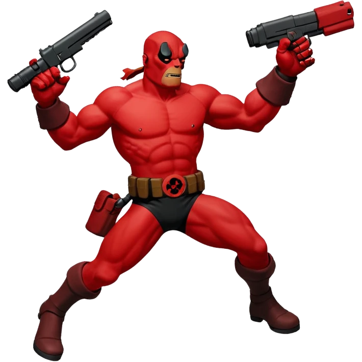 cinematic realistic superhero Hellboy by Mike Mignola jumps and shoots emoji