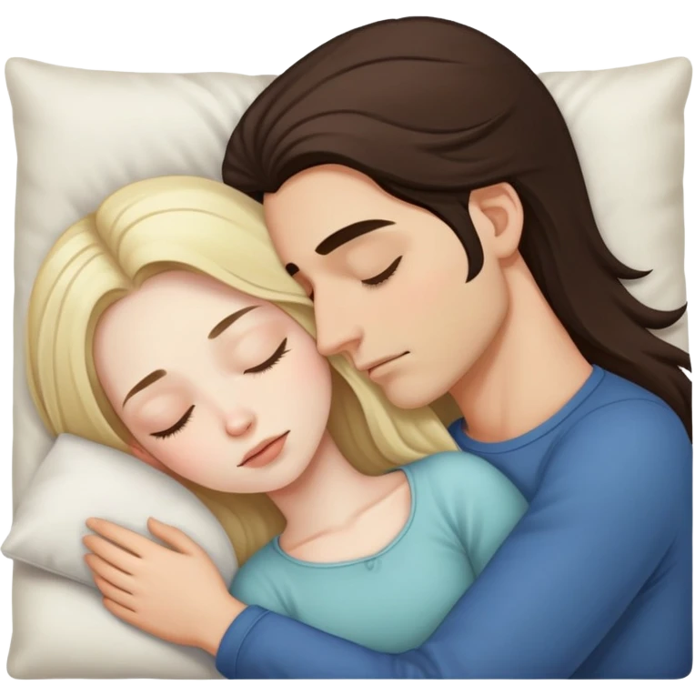 girl with long dark brown hair and pale skin sleeping with a man who is blonde emoji