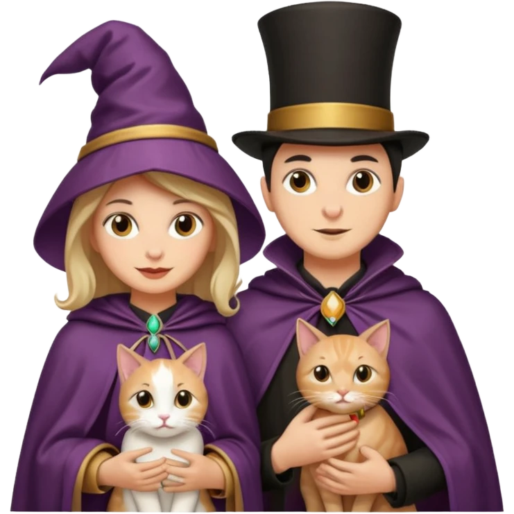 magician couple and their pet cat emoji