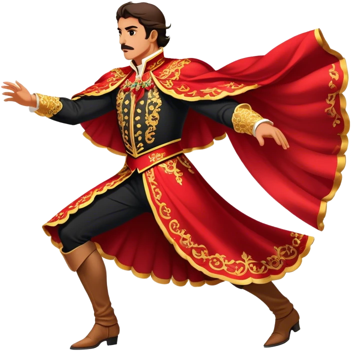 ​Cinematic Realistic Spanish Matador in Action, depicted in an ornate traje de luces with a flowing red cape, captured in the dramatic moment of confronting a charging bull in a traditional bullring, rendered with dynamic motion and dramatic lighting that encapsulates the intensity and artistry of the spectacle, emoji