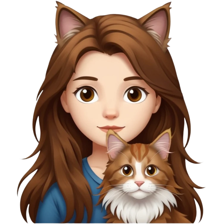 a  girl with  long hair and a Maine coon emoji