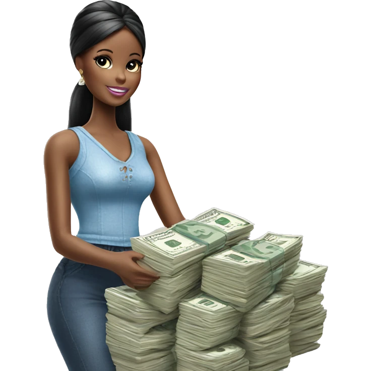 BLACK BARBIE DOLL HOLDING STACK OF MONEY emoji