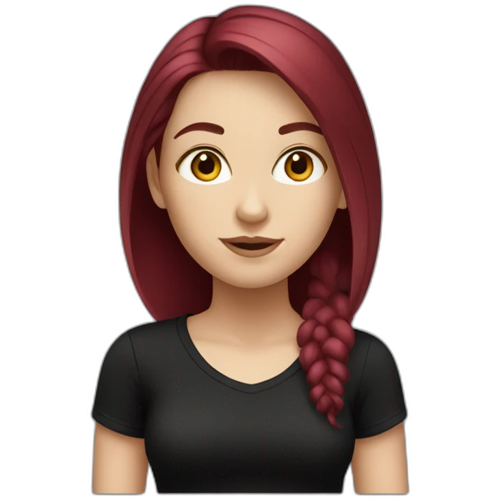 a white girl with burgundy hair in a black T-shirt emoji