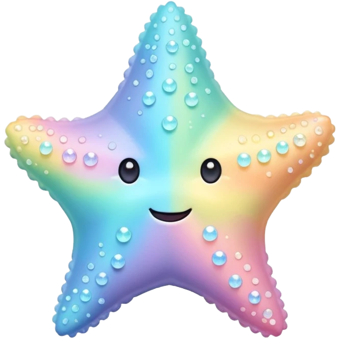 sea star, soft rainbow pastel colors, subtle sugar crystal texture, very cute simple face, 3D look, clean and minimal, not cluttered emoji