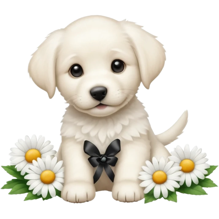 Create a daisy flower next to a white labrador puppy emoji