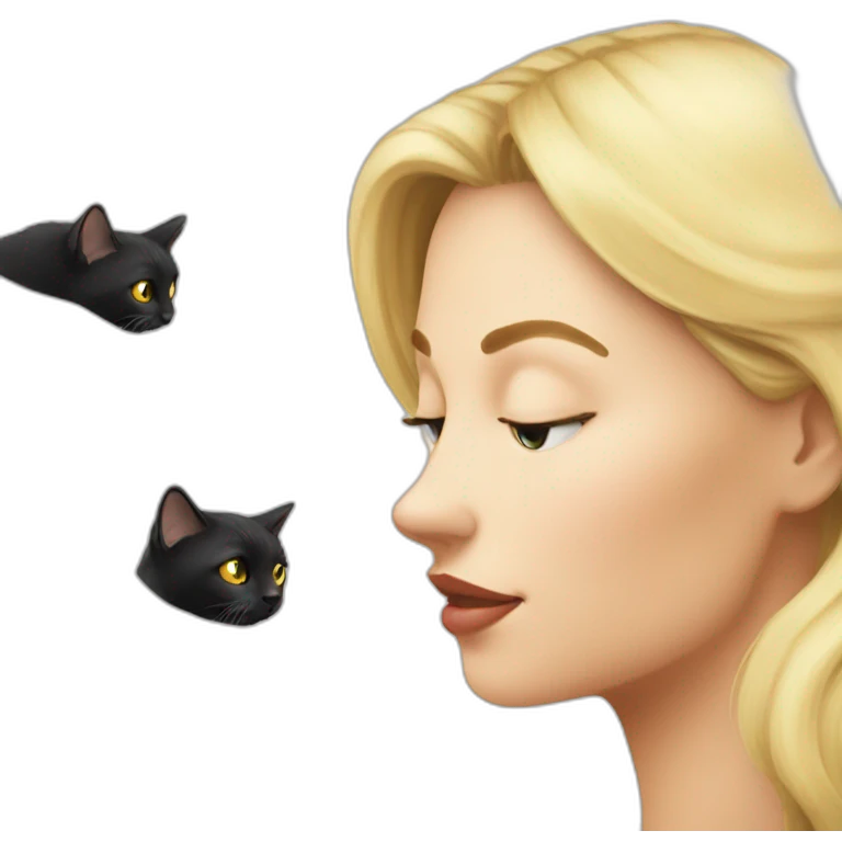 blond woman sniffs black cat emoji