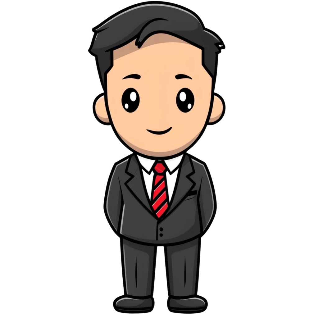 man wearing a suit with black horizontal stripes and a red tie emoji