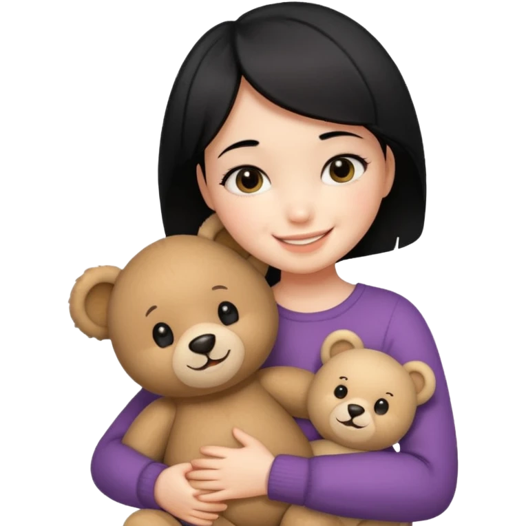 make an emoji a girl with short black hair hugging teddy bear and smile happiest emoji