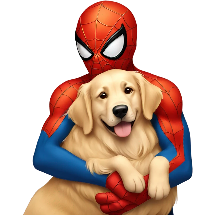 Spider-Man hugging a golden retriever emoji