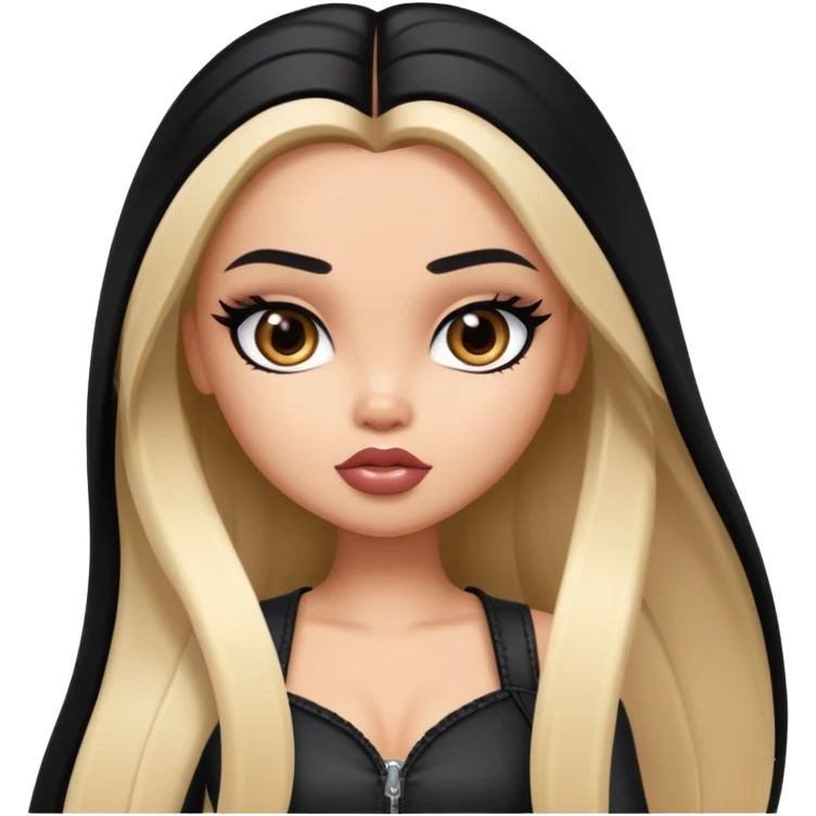 pretty bratz baddie, straight long hair, light skin, dark black hair emoji