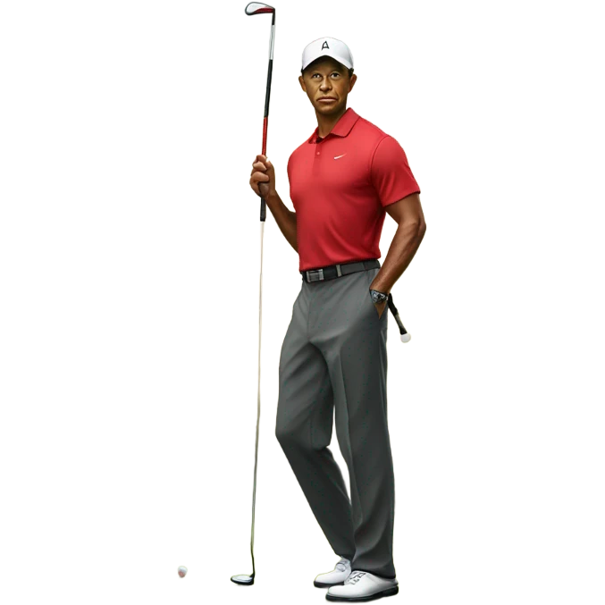 Serious face Tiger woods wearing a red shirt playing golf emoji