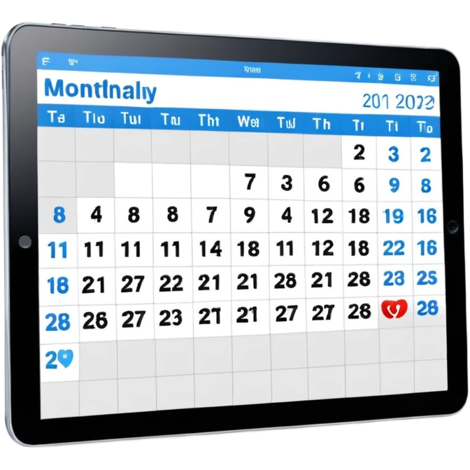 Digital calendar on tablet screen emoji
