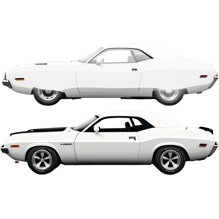 Pure white 1971 Dodge Challenger, side view, no stripes or decorations, solid white color, minimalist iOS style, vintage muscle car like in Death Proof film emoji
