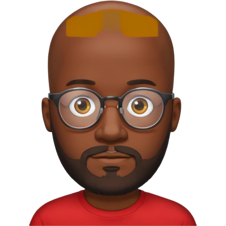 bearded black bald man with eyeglasses with red shirt emoji