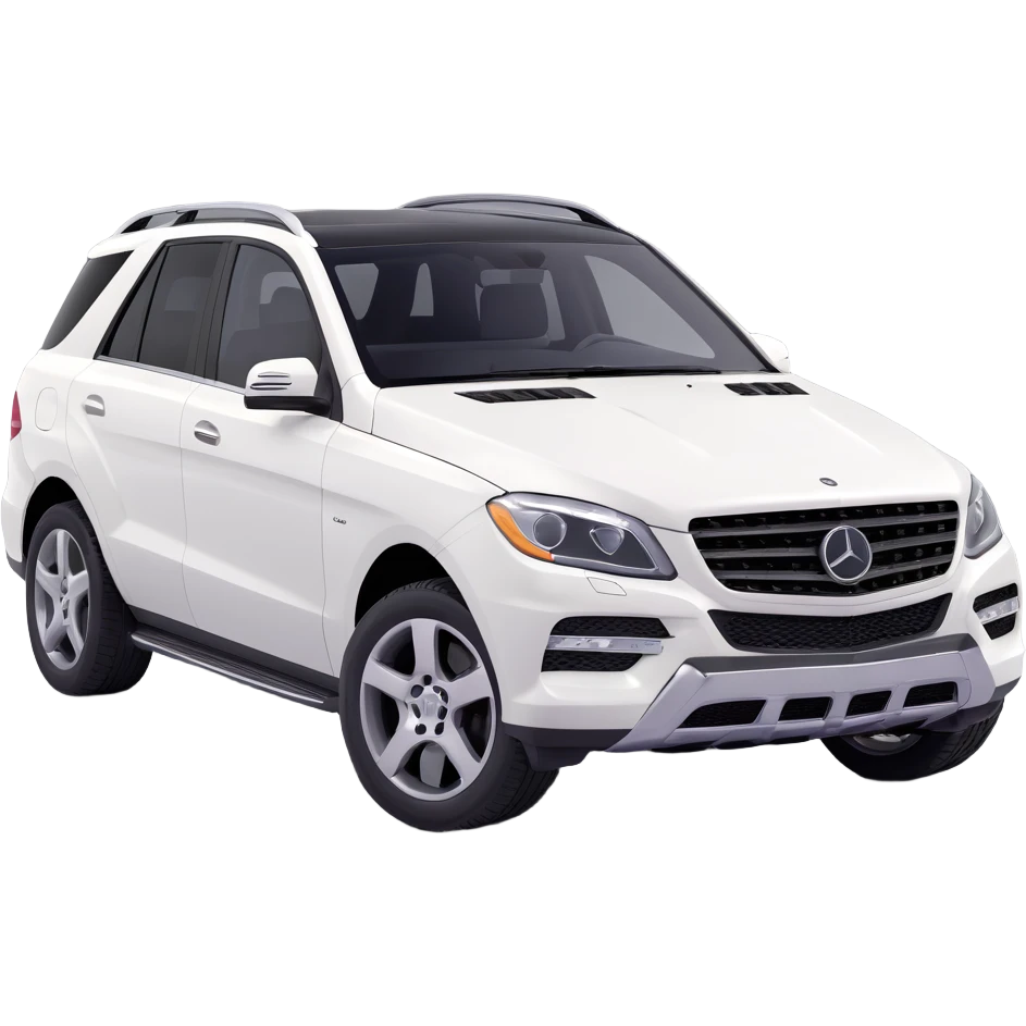 2015 Mercedes Benz ML350 SUV, white exterior, black interior, three-quarter angle, exterior doors open, 3D style emoji