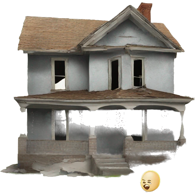 House in disrepair with baby in front of it emoji