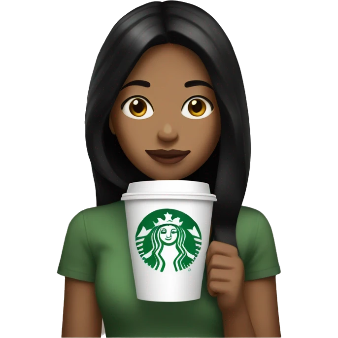 Girl with black hair holding Starbucks emoji