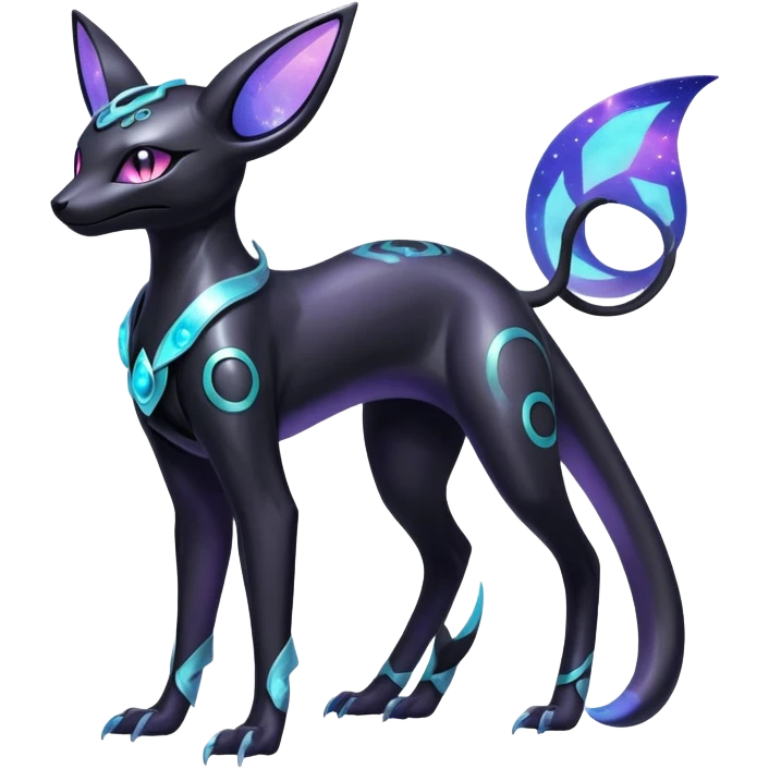 Shiny Ethereal Celestial Nebulae Futuristic Modern Cyber-Salandit-Umbreon-Espeon-Hybrid (Full body) emoji