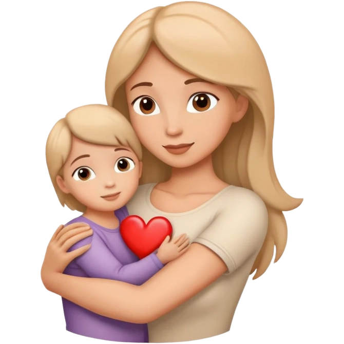 Mother and child in a loving embrace, heart symbol emoji