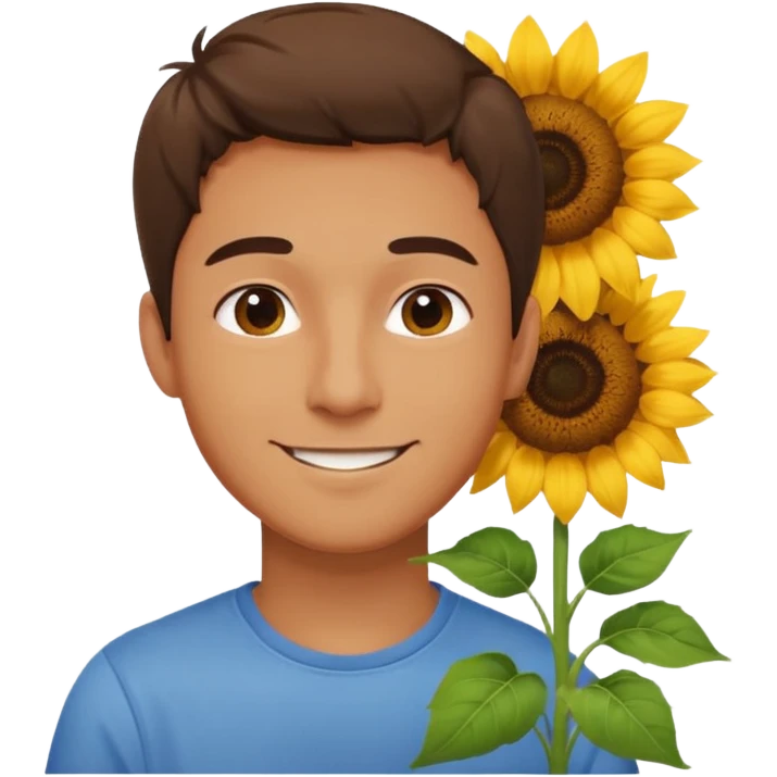 Man smelling sunflower with gentle smile, half body emoji